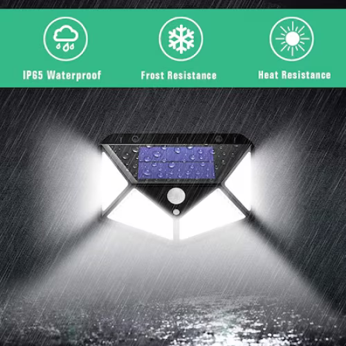 Set 4 Lampi 100 LED cu panou solar, senzor de miscare, prindere pe perete