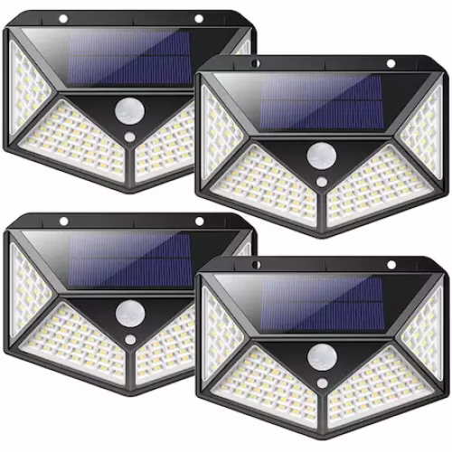 Set 4 Lampi 100 LED cu panou solar, senzor de miscare, prindere pe perete