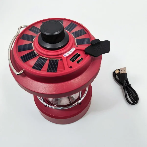 Lampa Portabila Incarcare Solara, Iluminare 30 COB LED, Intensitate Reglabila, Acumulator USB Inclus, pentru Camping, Gradina, Munte, Zone Putin Luminate, 5W, in Aer Liber, Rosu