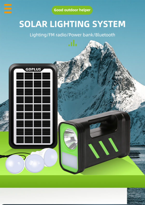 Kit Solar Portabil GD PLUS, Panou Solar, Baterie Reincarcabila, 3 Becuri LED, Lanterna, USB