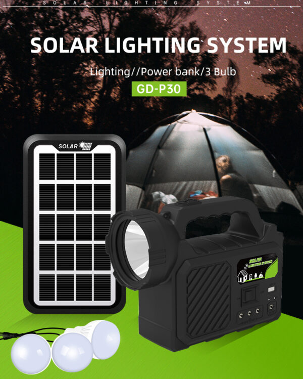 Hfb7d09bad9ee46d2a4c2e9ba7d06bb3cK.jpg Kit Solar Portabil, Lanterna, 3 Becuri LED, Incarcare Telefon, USB