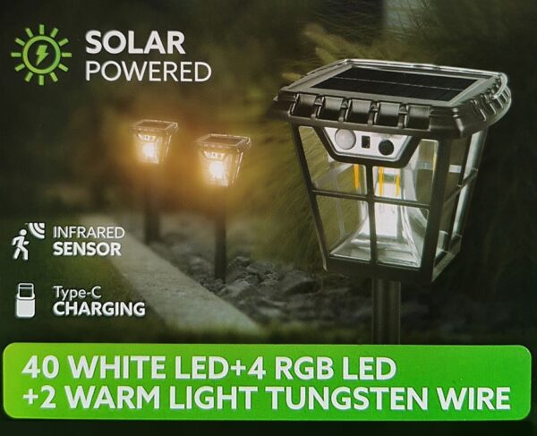 Felinar Solar Versatil cu 3 Moduri de Iluminare LED, Tungsten, RGB, Senzor de Miscare