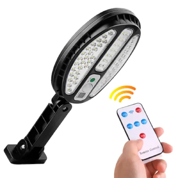 Lampa cu incarcare solara, 100 x LED SMD, senzor de miscare, telecomanda, suport si prindere inclus