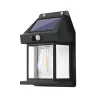 Lampa Solara de Perete LED Tip Felinar, senzor de miscare 5-8 metri, fara fir, 3 moduri de iluminare, protectie IP65, exterior, negru