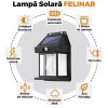 Lampa Solara de Perete LED Tip Felinar, senzor de miscare 5-8 metri, fara fir, 3 moduri de iluminare, protectie IP65, exterior, negru