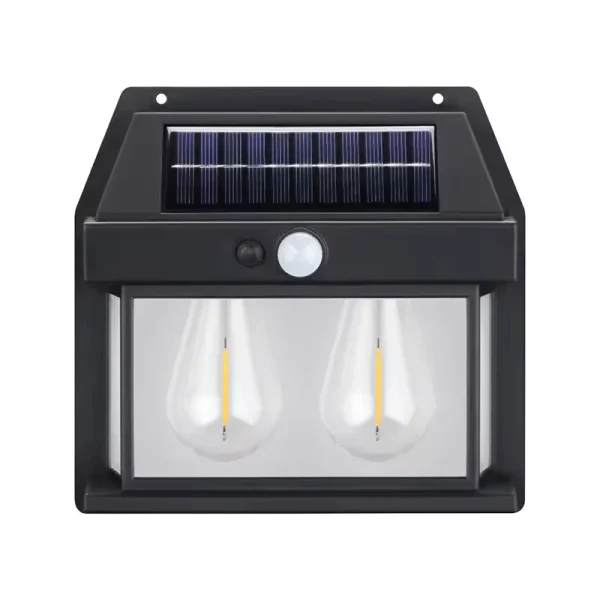 23-25 1 Lampa Solara de Perete, 2 Becuri LED Tip Felinar, senzor de miscare 5-8 metri, fara fir, 3 moduri de iluminare, protectie IP65, exterior, negru